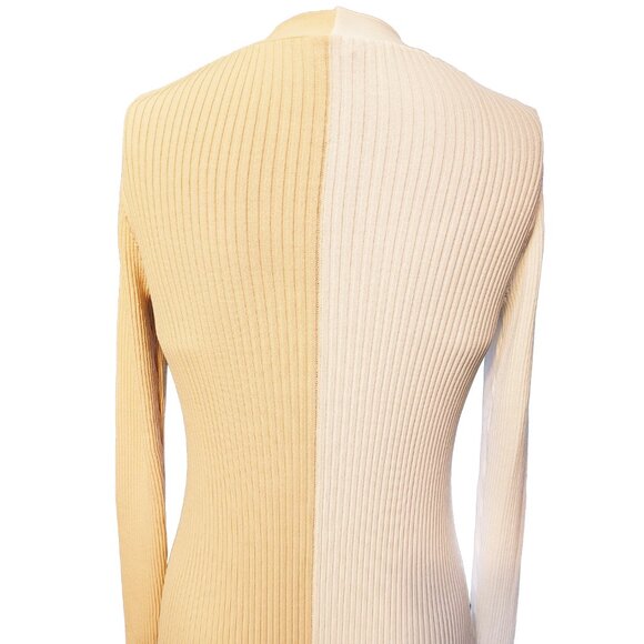 Staud Shoko Dress Beige Color Block Rib Sweater V Neck Button Front Midi Small - Picture 6 of 9